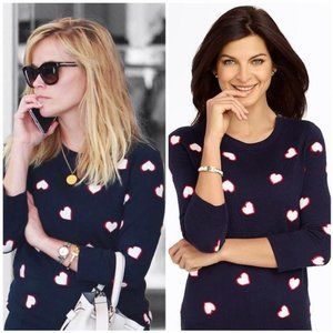 Talbots navy blue heart zip sweater